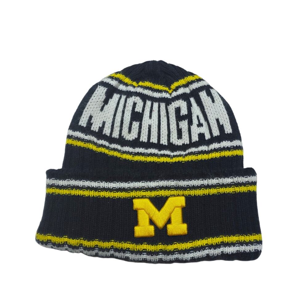 Michigan Wolverines Beanie Winter Knit Hat Cap Cuffed Black Blue OSFA